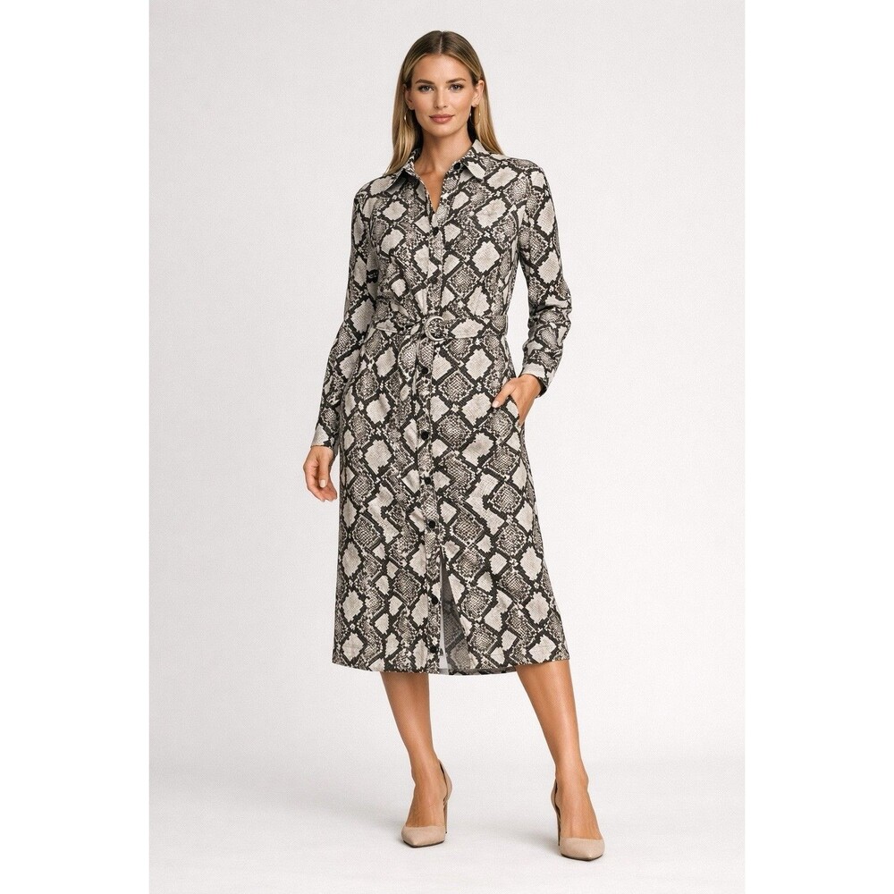 ALTUZARRA Midi Shirt Dress Python Print Belted FR36 US4 UK8 Made in Italy